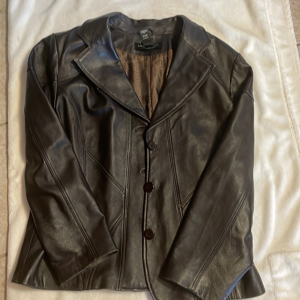 Women’s leather coat.